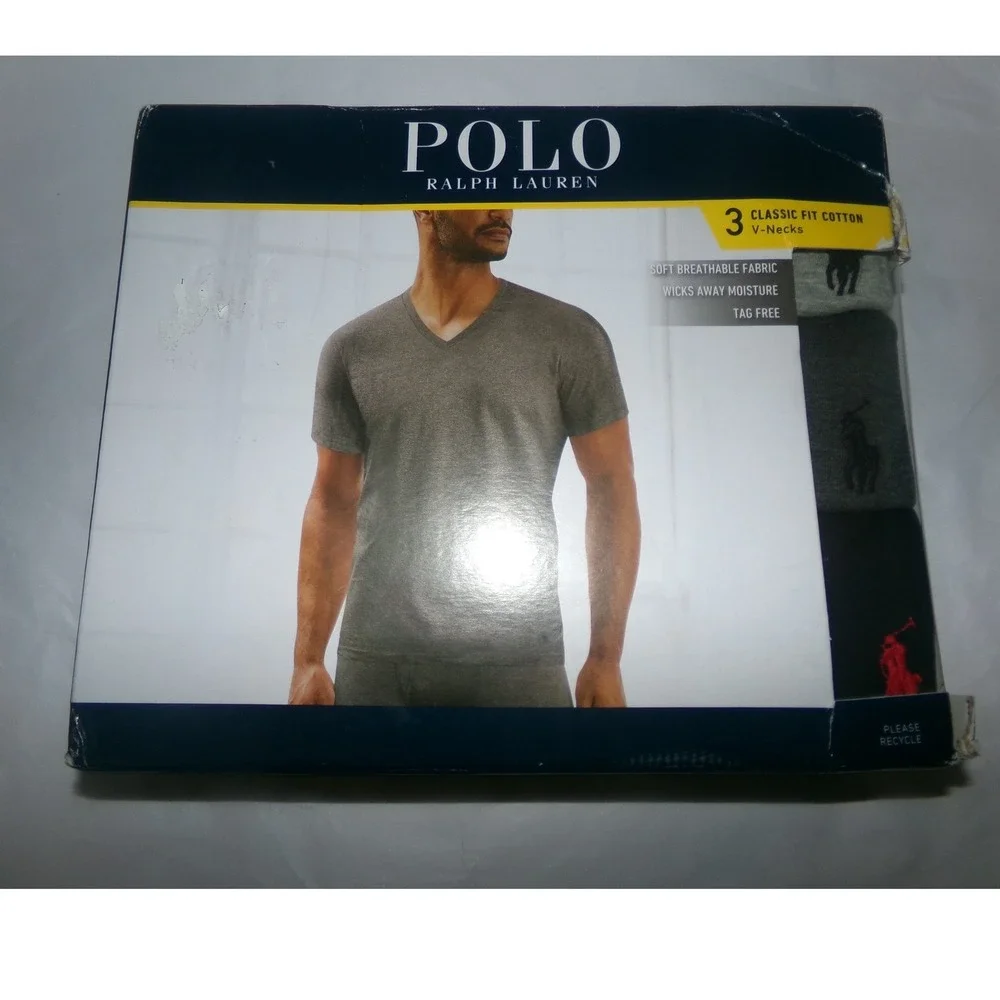 Polo Ralph Lauren Mens Large 3 Pack Classic Fit Cotton V-Neck Undershirts Grey